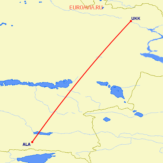 перелет Усть Каменогорск — Алматы на карте