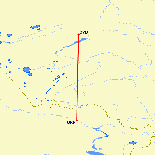 перелет Усть Каменогорск — Новосибирск на карте