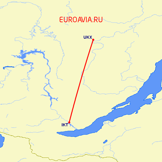 перелет Усть-Кут — Иркутск на карте
