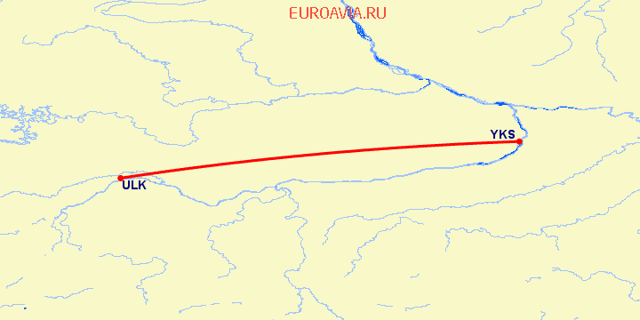 перелет Ленск — Якутск на карте