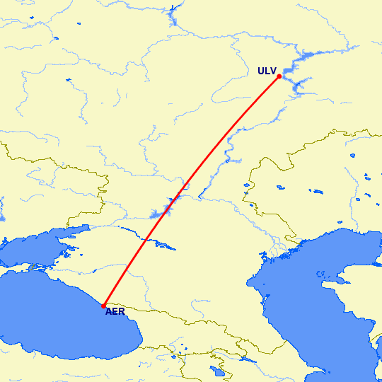 перелет Ульяновск — Сочи на карте