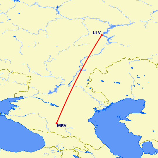 перелет Ульяновск — Минеральные Воды на карте