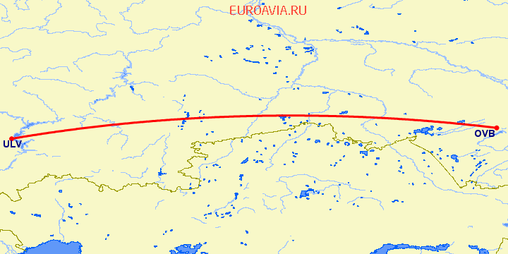 перелет Ульяновск — Новосибирск на карте