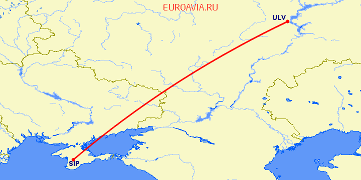 перелет Ульяновск — Симферополь на карте