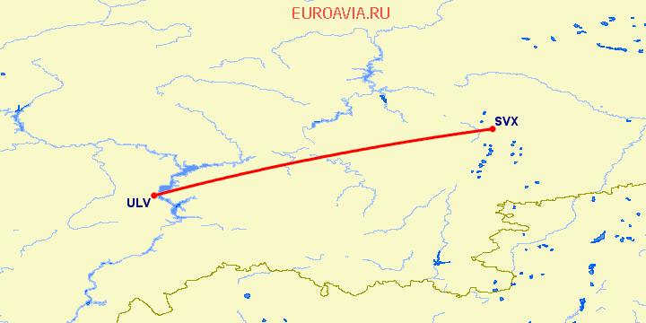 перелет Ульяновск — Екатеринбург на карте