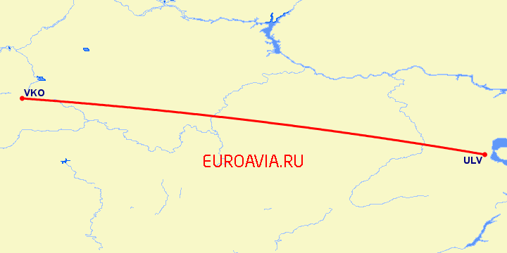 перелет Ульяновск — Москва на карте