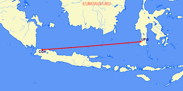 перелет Ujung Pandang — Джакарта на карте