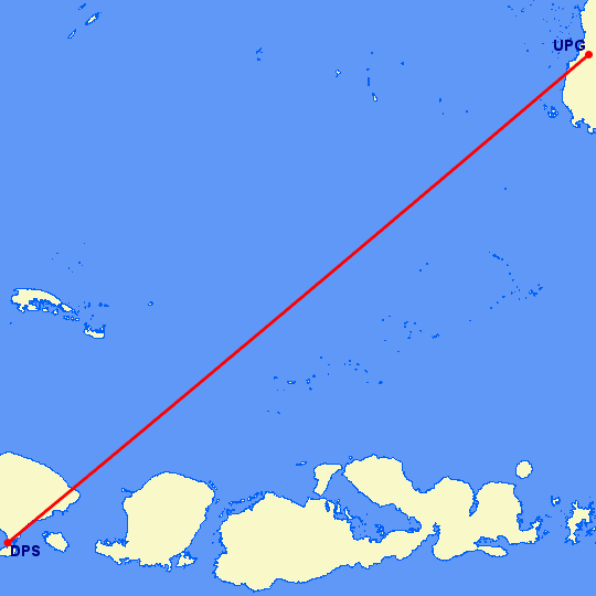 перелет Ujung Pandang — Денпасар на карте