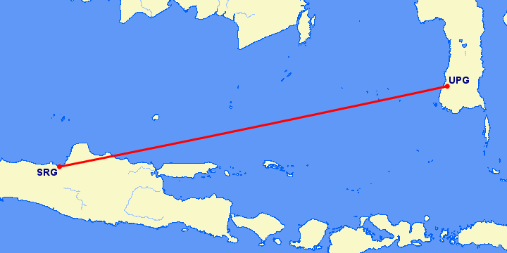 перелет Ujung Pandang — Семаранг на карте