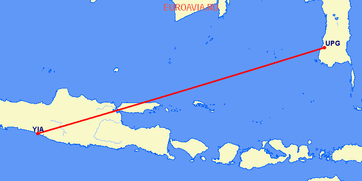 перелет Ujung Pandang — Джокьякарта на карте