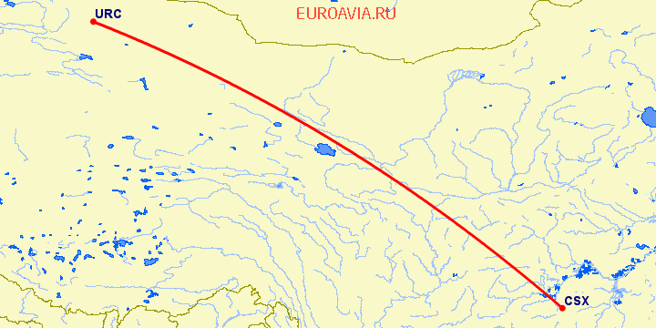 перелет Урумги — Чанша на карте