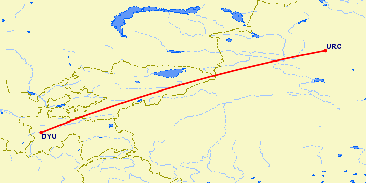 перелет Урумги — Душанбе на карте