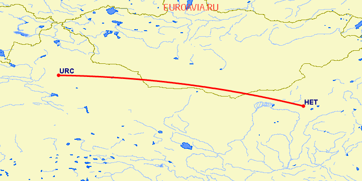 перелет Урумги — Хоххот на карте