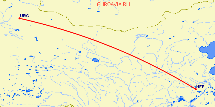 перелет Урумги — Хефей на карте