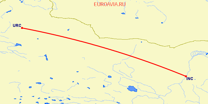 перелет Урумги — Фучуан на карте