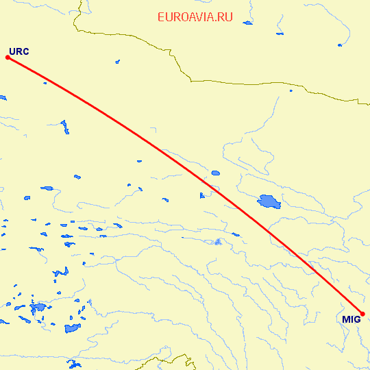 перелет Урумги — Mian Yang на карте