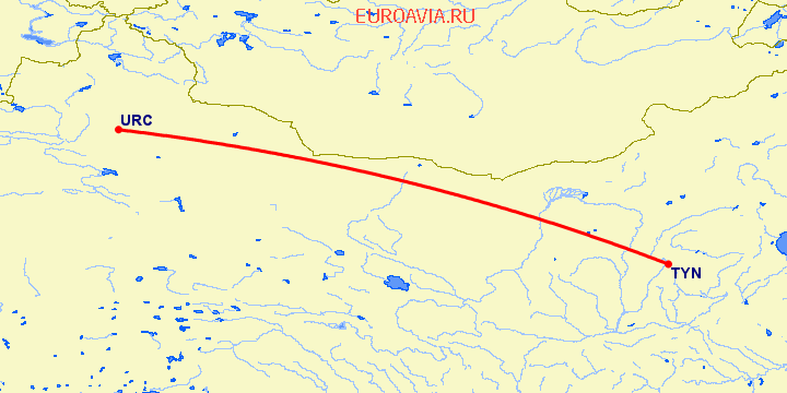 перелет Урумги — Тайюань на карте