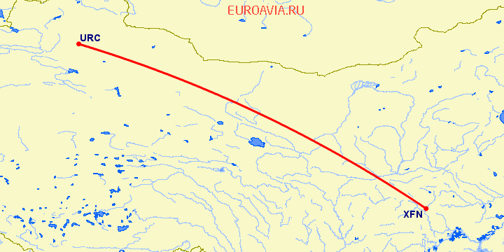 перелет Урумги — Сянфань на карте