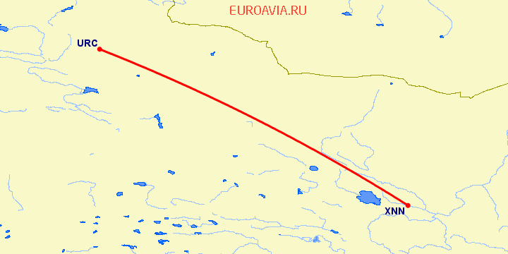 перелет Урумги — Хайнин на карте