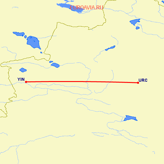 перелет Урумги — Иньин на карте