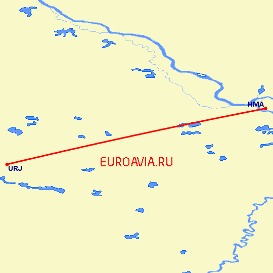 перелет Урай — Ханты Мансийск на карте