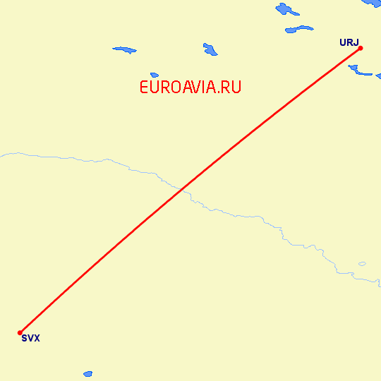 перелет Урай — Екатеринбург на карте