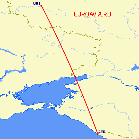 перелет Курск — Сочи на карте