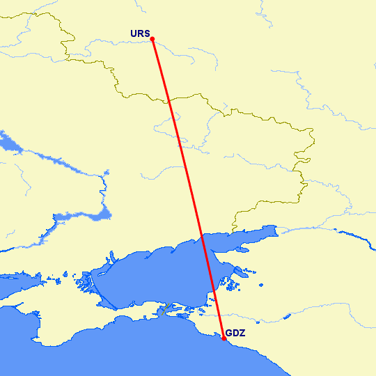 перелет Курск — Геленджик на карте