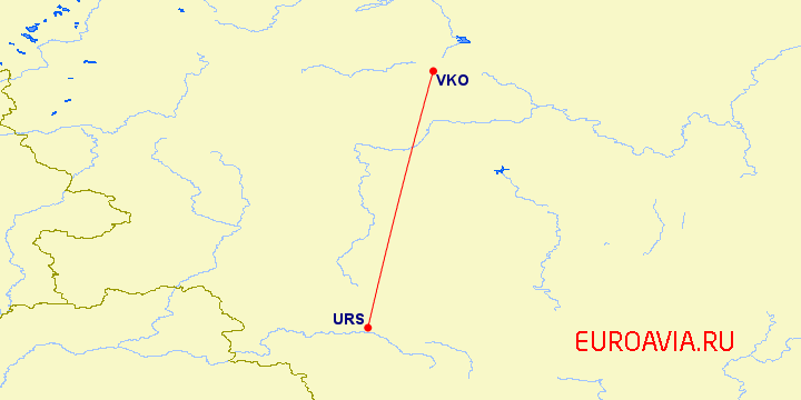 перелет Курск — Москва на карте