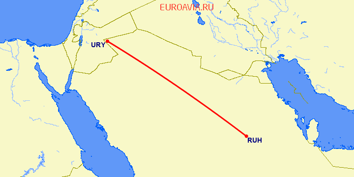 перелет Гураят — Эр Рияд на карте