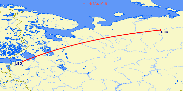 перелет Усинск — Санкт Петербург на карте