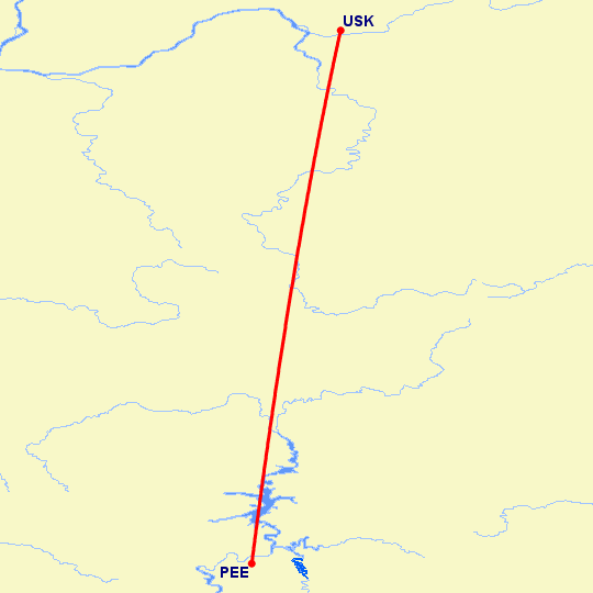 перелет Усинск — Пермь на карте