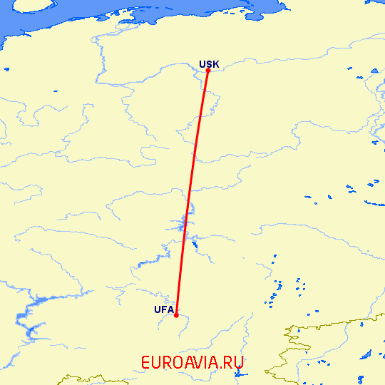 перелет Усинск — Уфа на карте