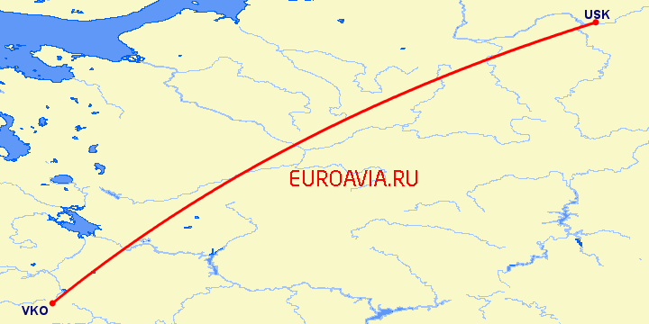 перелет Усинск — Москва на карте