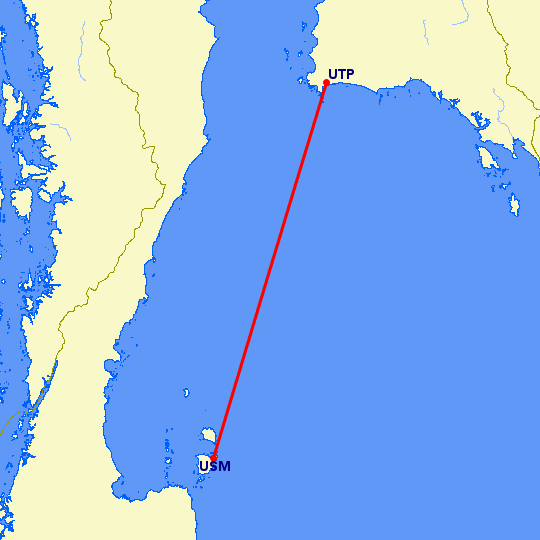 перелет Самуй — Utapao на карте
