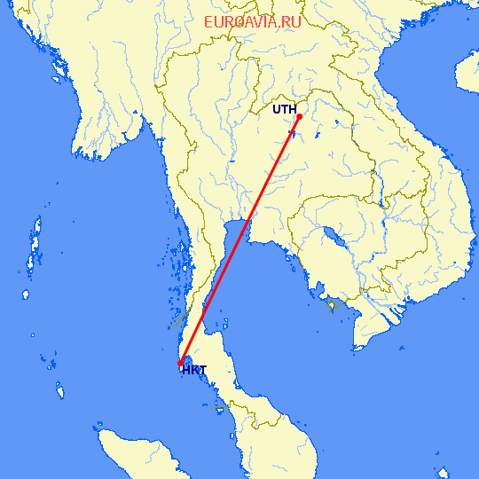 перелет Удон Тхани — Пхукет на карте