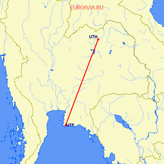 перелет Utapao — Удон Тхани на карте