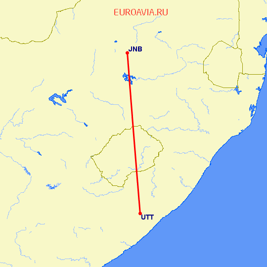перелет Умтата — Йоханнесбург на карте