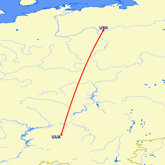 перелет Бугульма — Усинск на карте