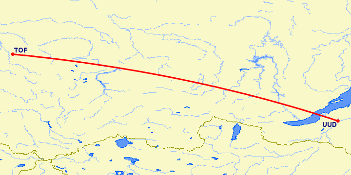 перелет Улан Удэ — Томск на карте