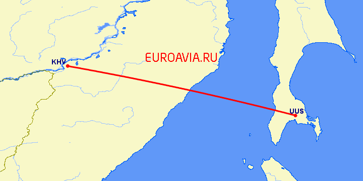 перелет Южно Сахалинск — Хабаровск на карте