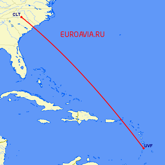 перелет St Lucia — Шарлотт на карте