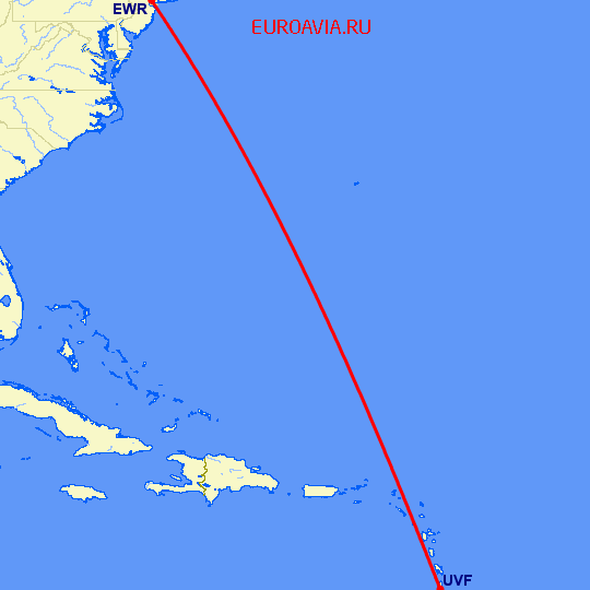 перелет St Lucia — Ньюарк на карте