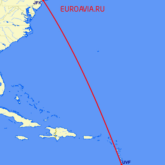 перелет St Lucia — Нью Йорк на карте
