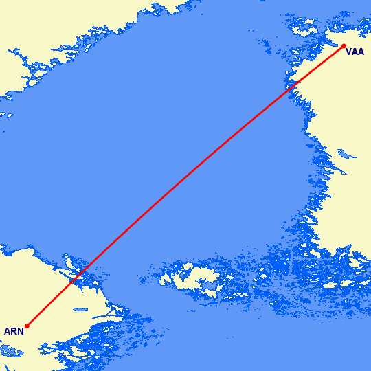 перелет Вааса — Стокгольм на карте