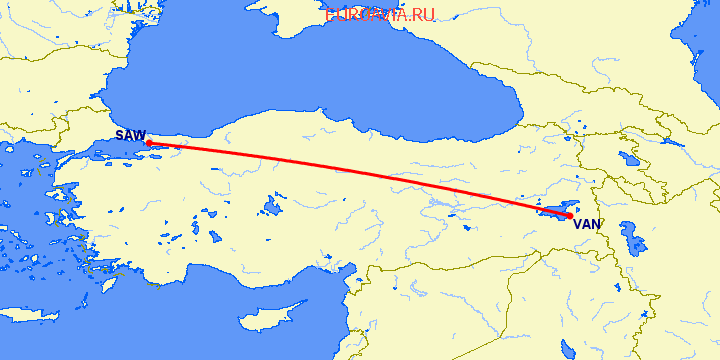 перелет Ван — Стамбул на карте