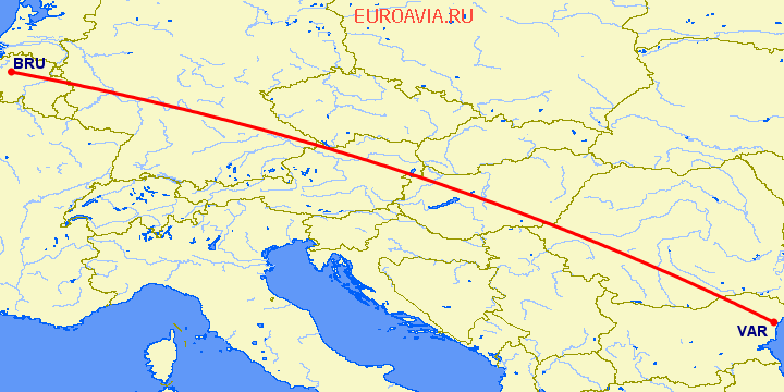 перелет Варна — Брюссель на карте
