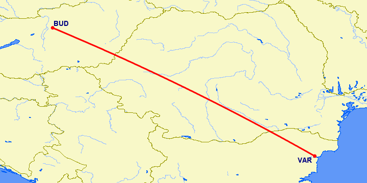 перелет Варна — Будапешт на карте