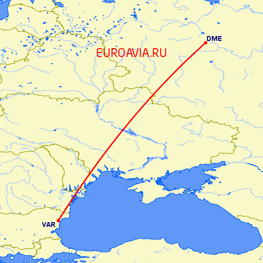 перелет Варна — Москва на карте