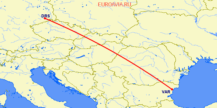 перелет Варна — Дрезден на карте
